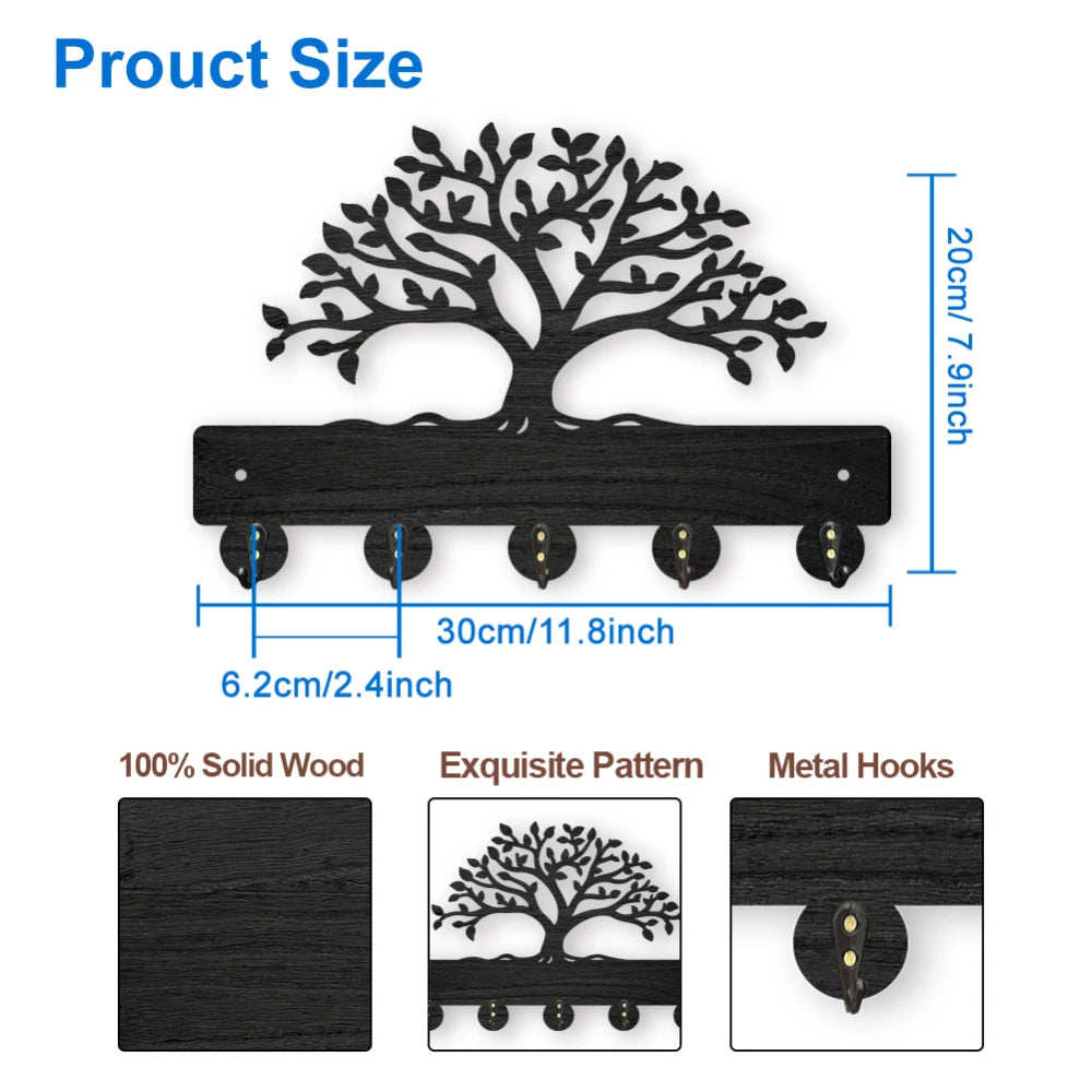 Wolf Forest Wood Wall Coat Rack – 5 Hook Key Holder 11.8in Wall Coat Rack Axl AECH04-06571
