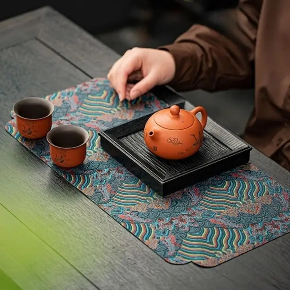 Double-Sided Brocade Tea Mat – Chinese Zen Coaster & Decor Tea Table Mat Axl
