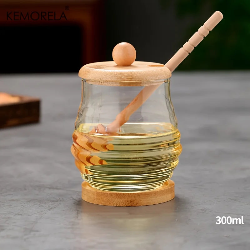 KEMORELA Glass Honeycomb Honey Jar with Dipper & Lid – 400ml Glass Honey Jar Axl 300ML
