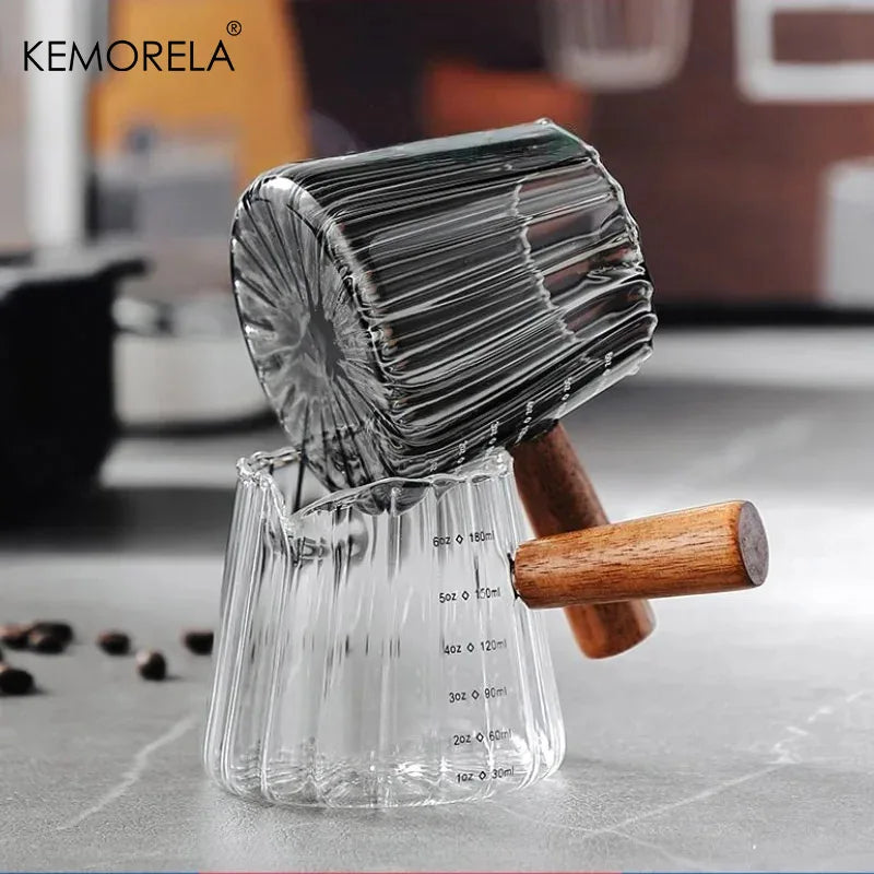 KEMORELA Wooden Handle Glass Milk Cup 90/120/180ml Coffee Jug Glass Milk Jug Axl