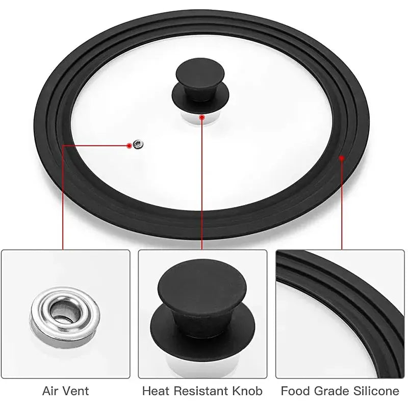 Universal Tempered Glass Lid for Pots, Pans & Skillets 16–32cm Universal Cookware Lid Axl