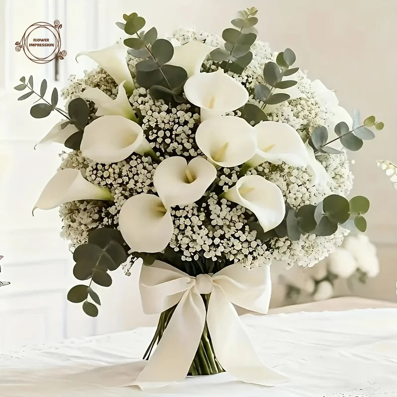 Calla Lily & Gypsophila Faux Bouquet – Wedding & Home Decor Artificial Flower Bouquet Axl A