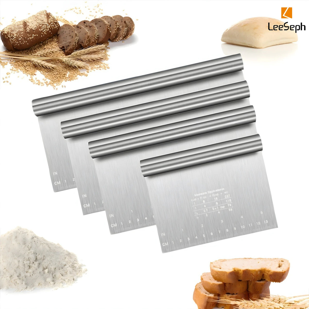 Leeseph Stainless Steel Dough Scraper & Pizza Cutter with Scale Dough Scraper Cutter Axl