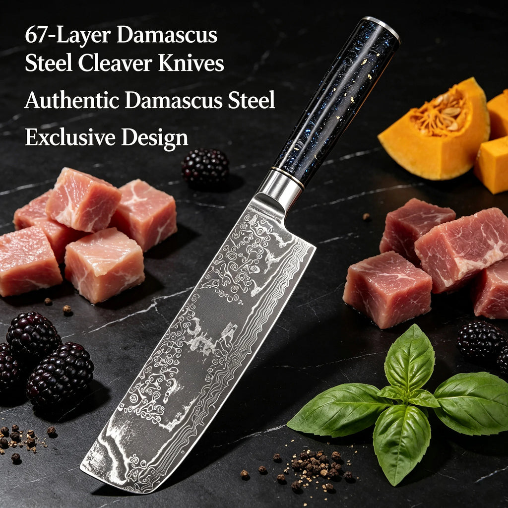 67-Layer Damascus Steel Nakiri Knife – Kitchen Slicing Blade Damascus Kitchen Knife Axl Default Title