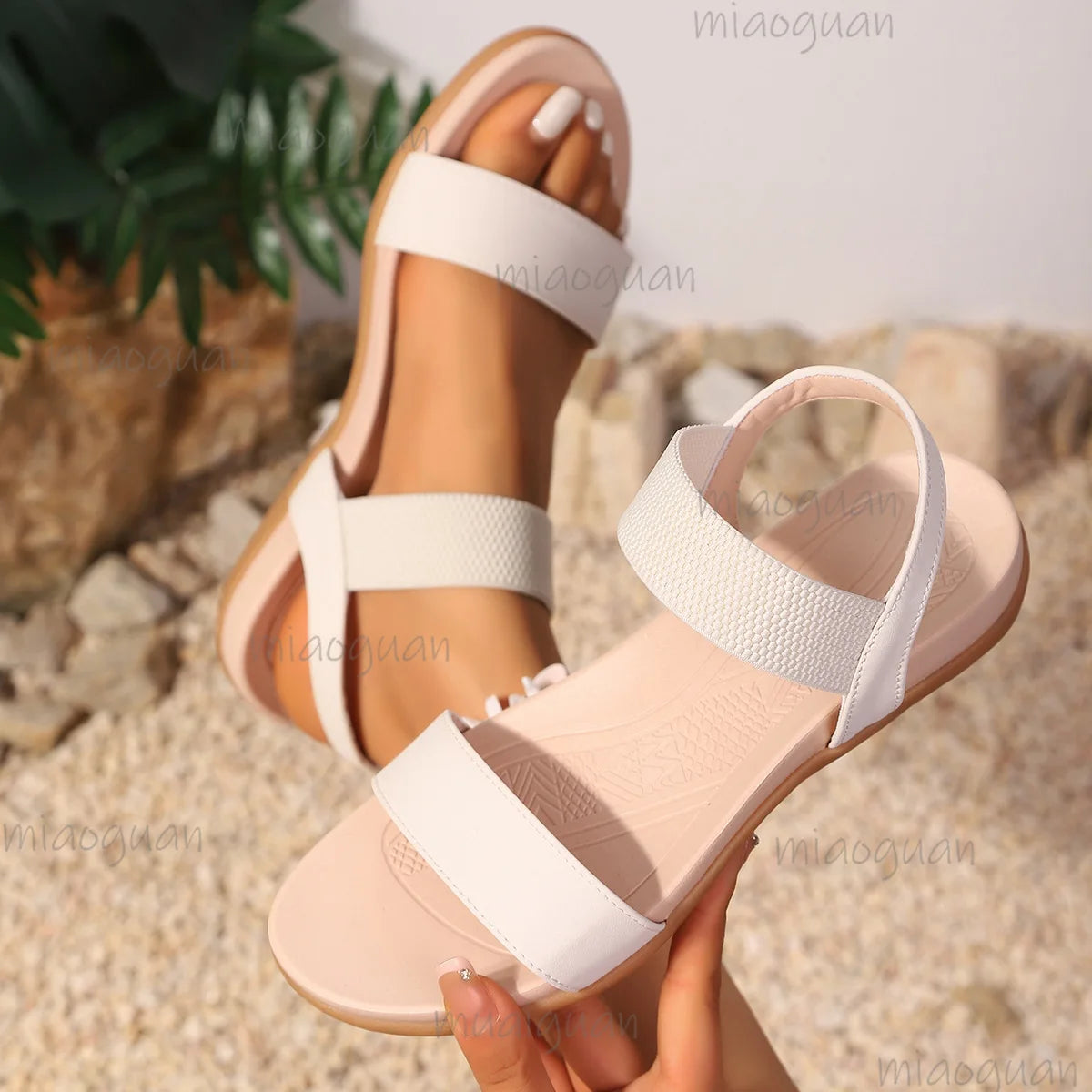 Women's Roman Flat Sandals – Elastic Slip-On Beach Shoes Women's Flat Sandals Axl