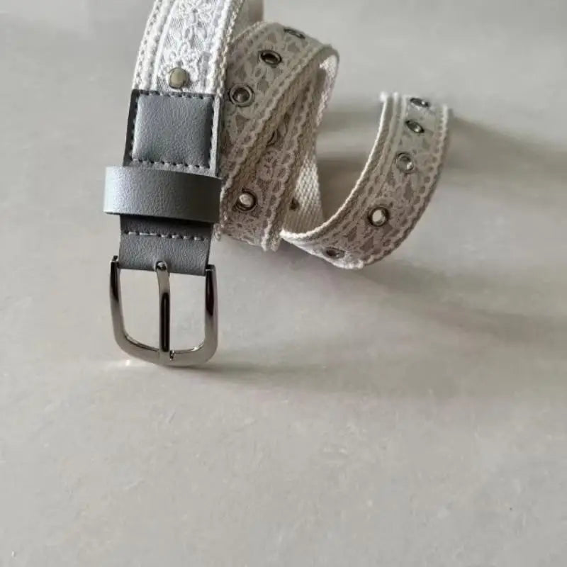 Vintage Lace Canvas Belt for Women – Metal Buckle 110cm Women's Fashion Belt Axl 1PCS