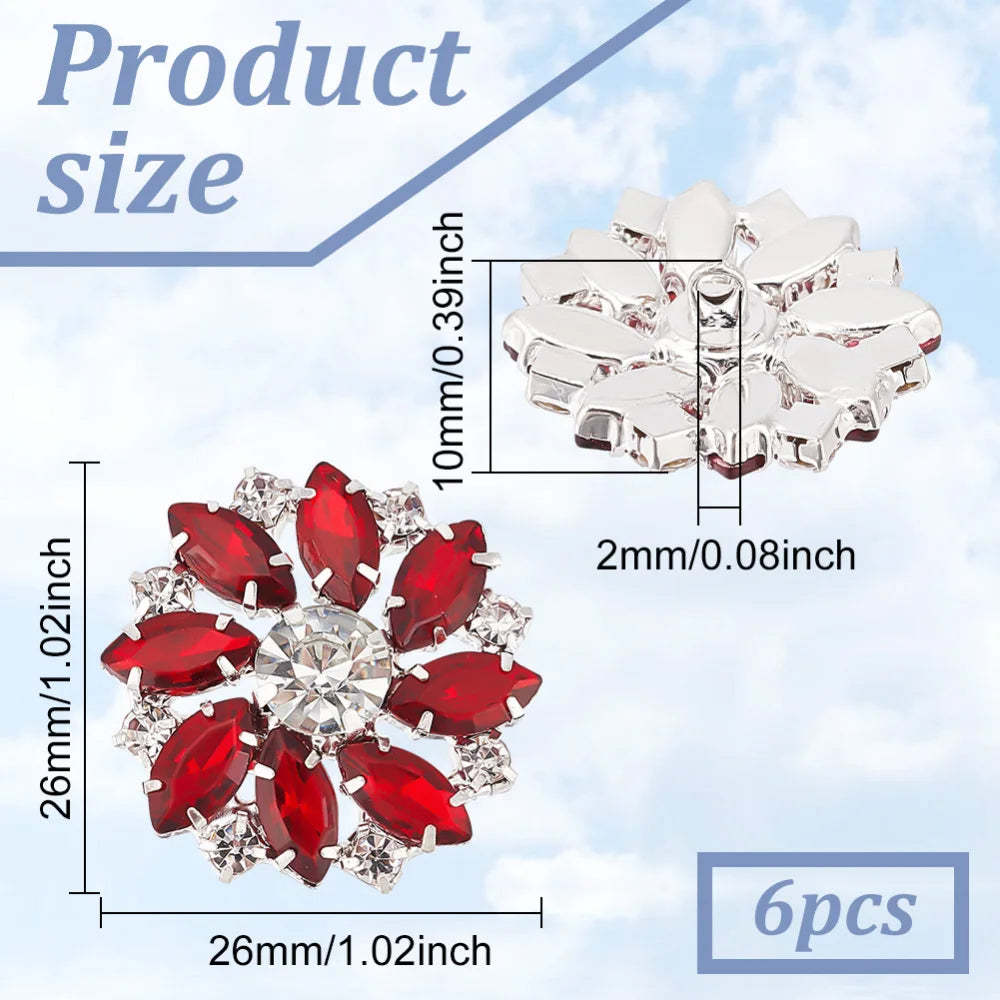 6-Pack 26.5mm Flower Brass Rhinestone Shank Buttons – Crystal Silver Rhinestone Shank Buttons Axl AECH04-00315