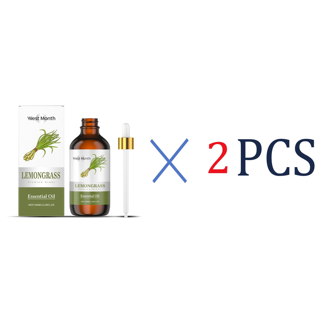 WEST MONTH 100ml Lemongrass Essential Oil | Skin, Hair & Diffuser Essential Oil Axl 2 Pcs 100ml