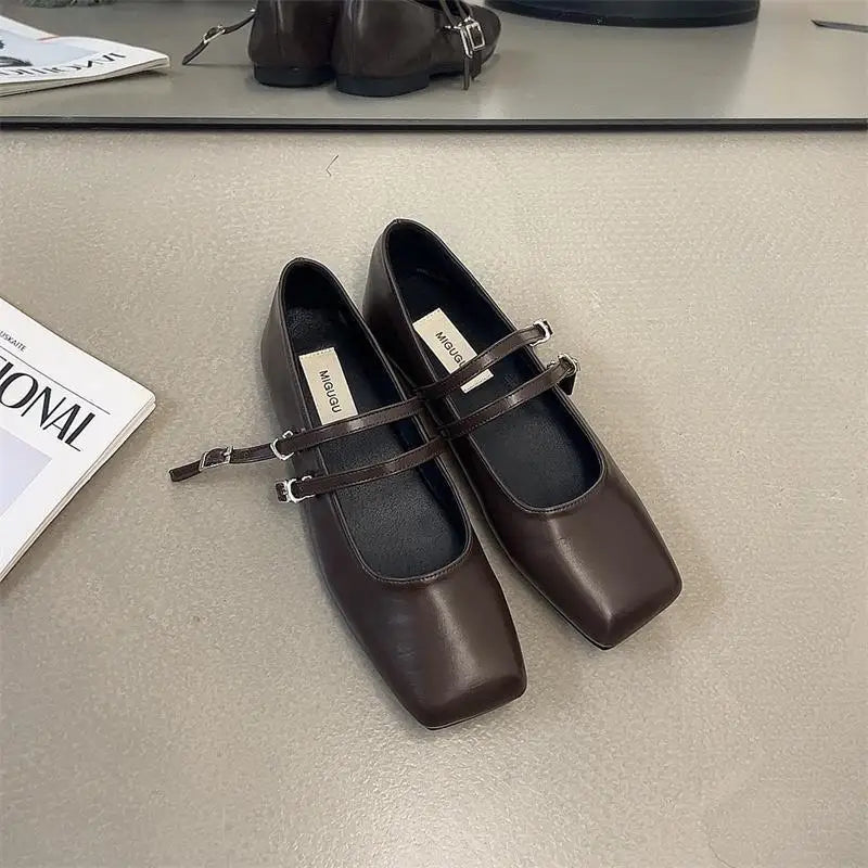Women's Mary Jane Ballet Flats – Square Toe Buckle Strap Mary Jane Flats Axl brown 39
