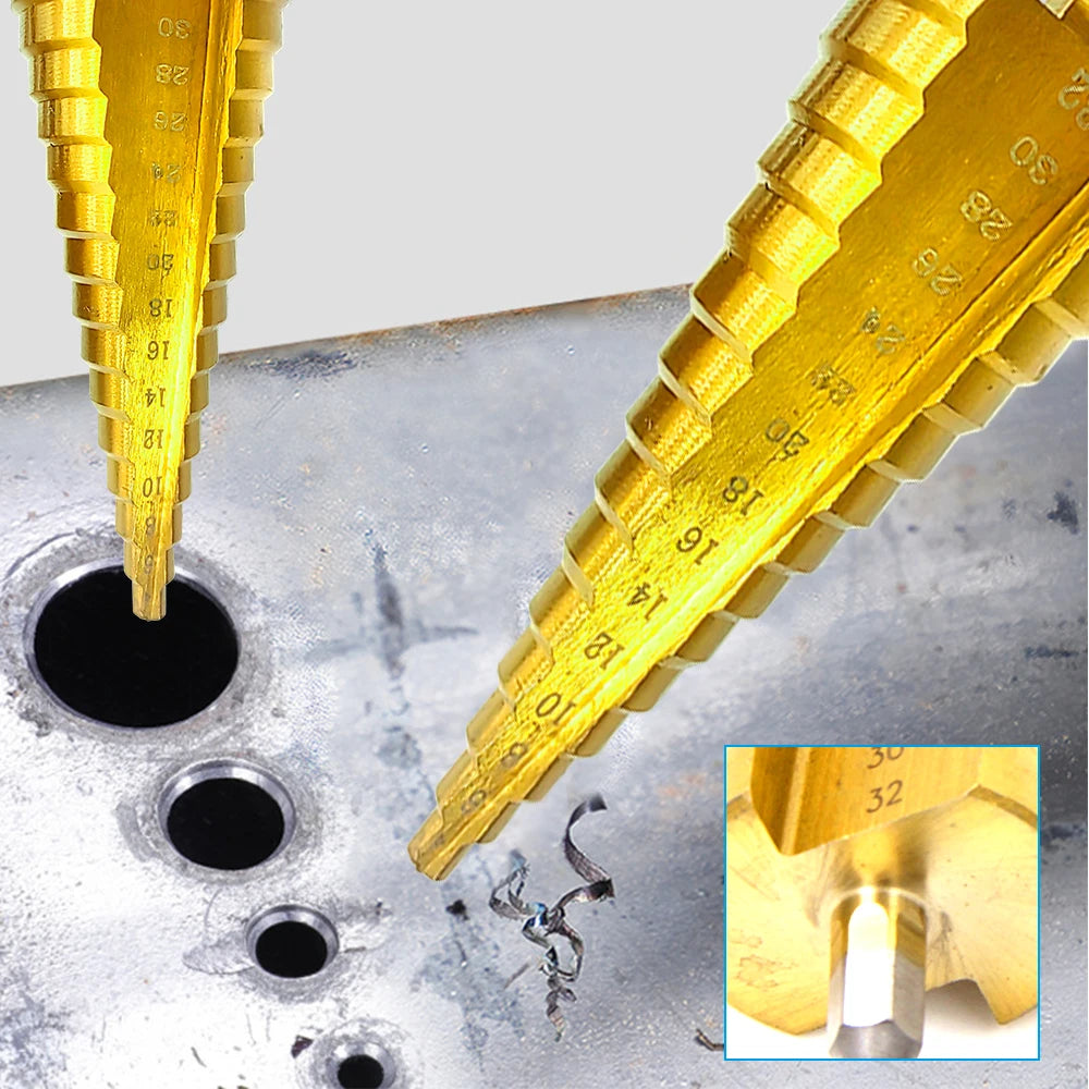 3-Piece Titanium Step Drill Bit Set – 4-12/4-20/4-32mm Hex Step Drill Bit Set Axl