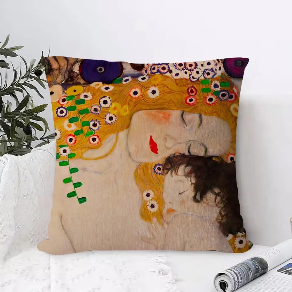 Gustav Klimt Art Pillow Case – Soft Fabric & Concealed Zipper Decorative Pillow Case Axl Black10 35X35cm