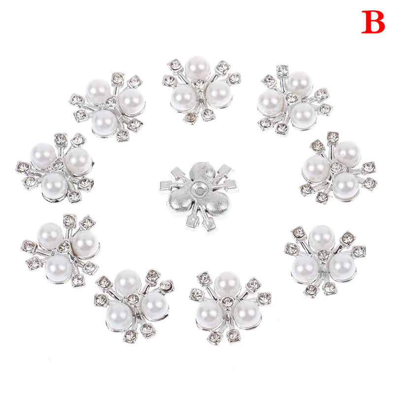 10PCS Pearl Flower Rhinestone Buttons | Crystal DIY Craft Embellishments Craft Embellishments Axl B