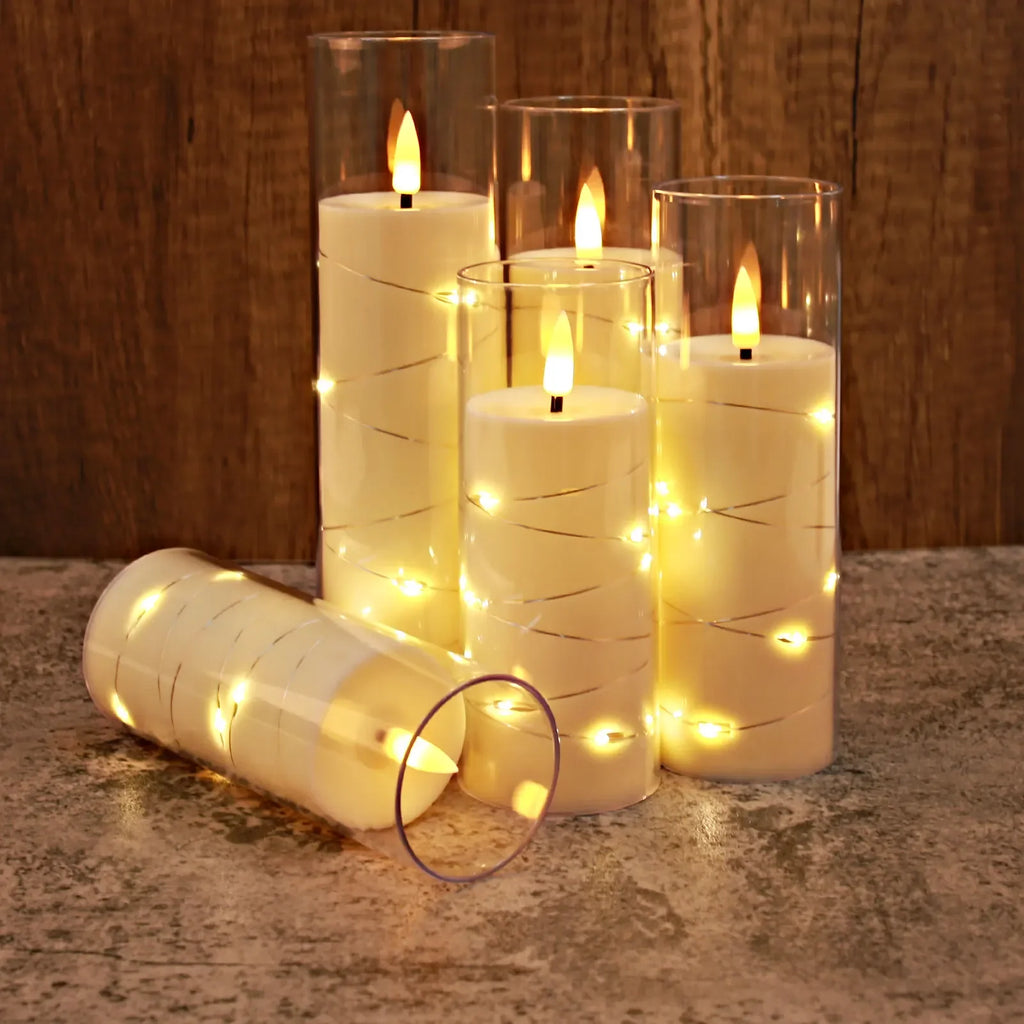 Flameless LED Star String Pillar Candles with Remote & Timer – 3 Pack Flameless LED Candles Axl