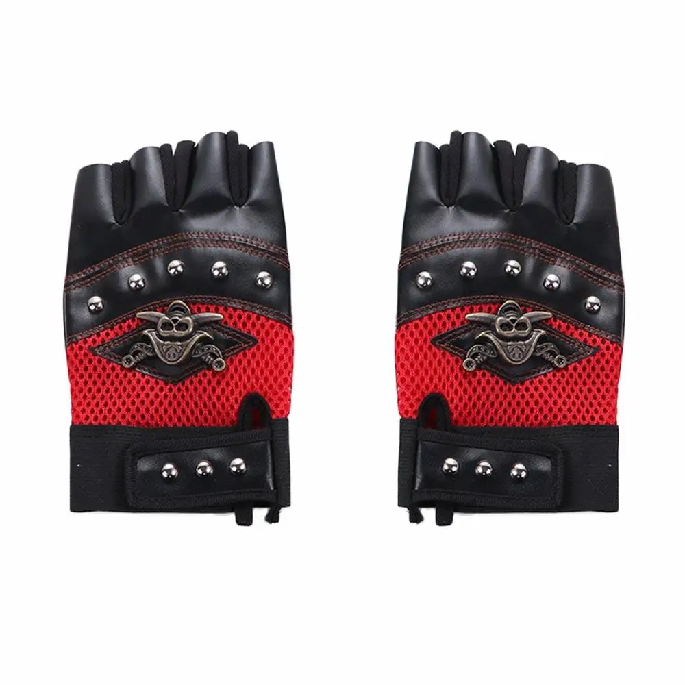 Punk Skull Rivet Half Finger PU Leather Cycling Gloves Cycling Gloves Axl