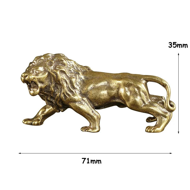Antique Bronze Lion Statue – Solid Copper Brass Miniature Figure Decorative Figurine Axl