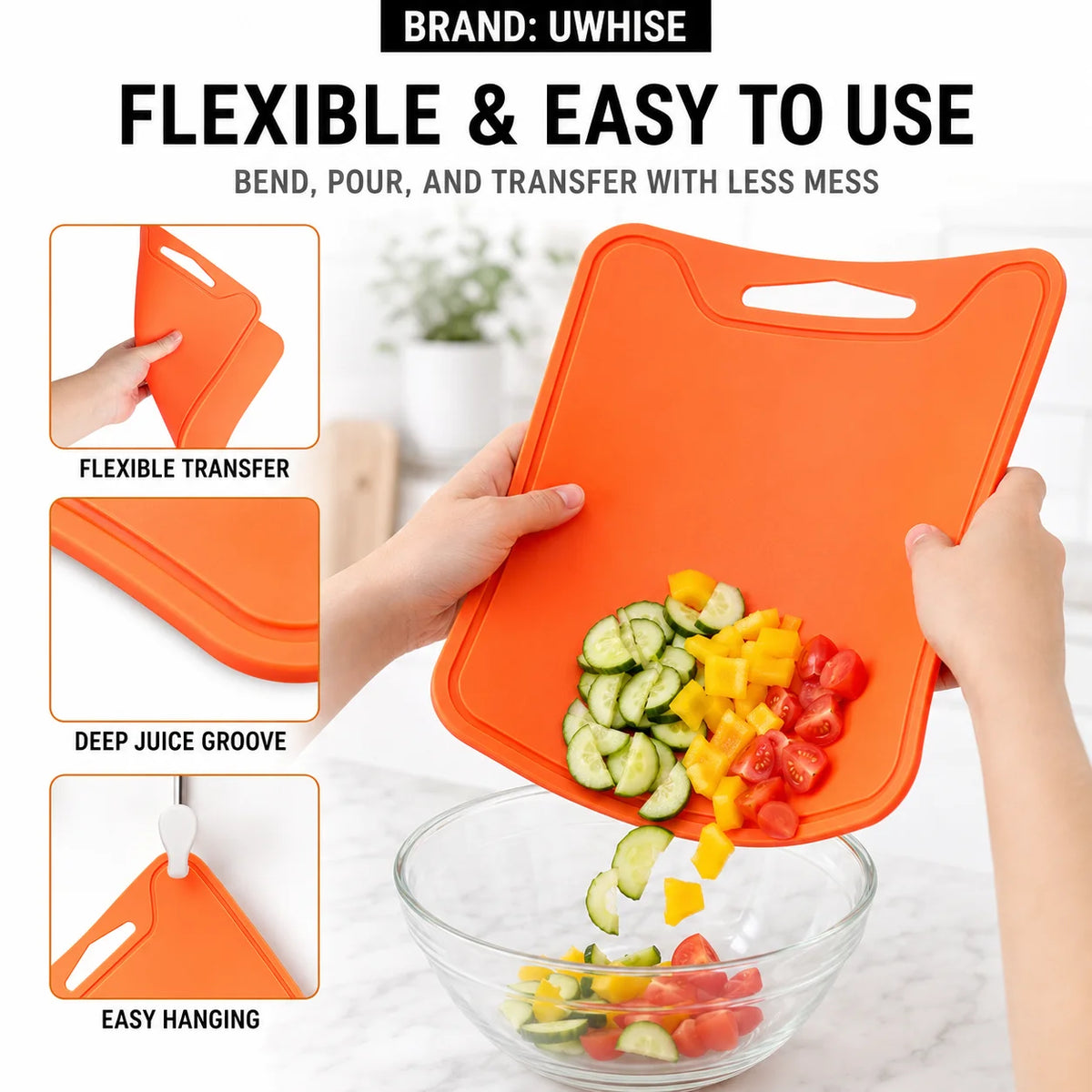 UWHISE Flexible Silicone Cutting Board with Deep Juice Groove Silicone Cutting Board Axl