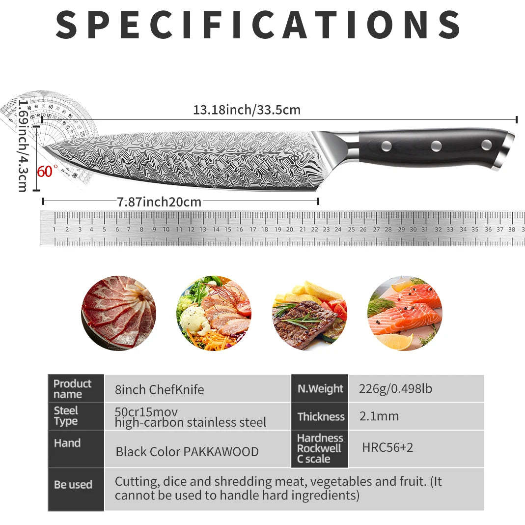 8-Inch Chef's Knife – Laser-Pattern Stainless Steel Blade Chef's Knife Axl