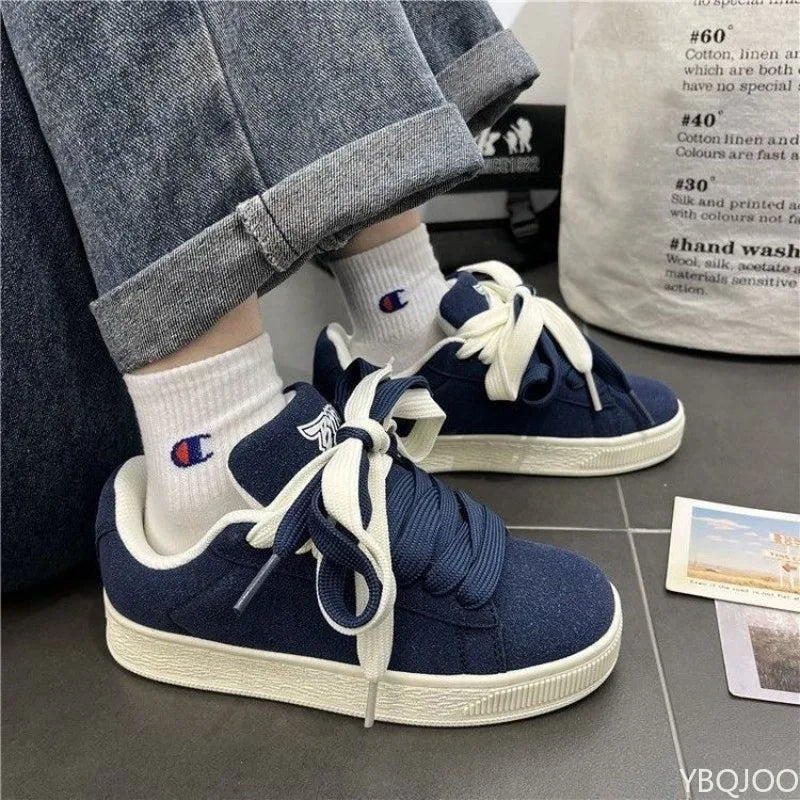 YBQJOO Women's Retro Thick Sole Casual Sneakers | Lace-Up Women's Casual Sneakers Axl