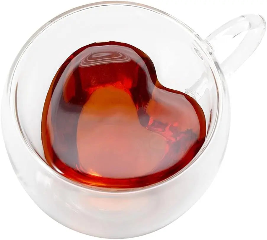 Heart Shaped Double Wall Glass Mugs Set of 4 | 240ml Coffee Double Wall Glass Mug Axl 1PCS 180ml