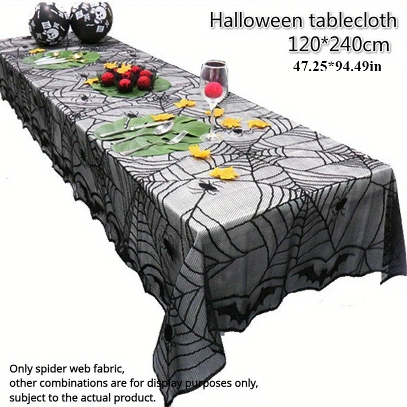 Halloween Lace Spider Web Tablecloth Black 48x96 Inch Halloween Tablecloth Axl black