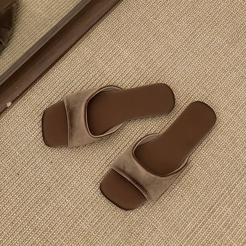 Women's Square Toe Suede Slide Slippers | Soft Sole Summer Women's Slide Slippers Axl Coffee 39