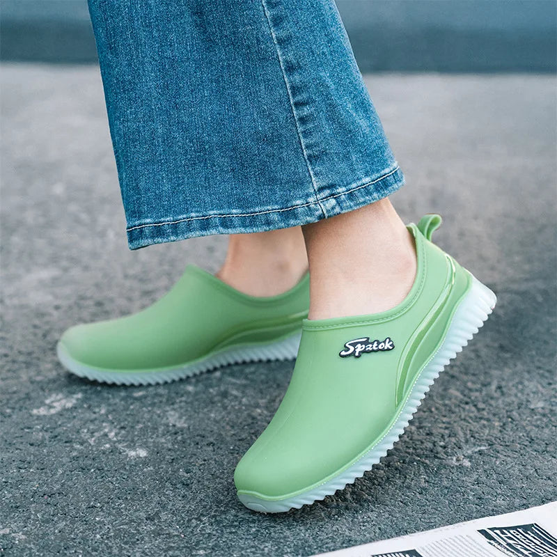 Women's Waterproof Plush Rain Shoes – Slip-On Galoshes Women's Rain Boots Axl
