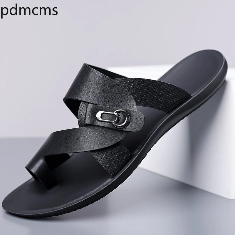 Men's PU Leather Beach Slippers – Non-Slip Flat Sandals Men's Beach Sandals Axl