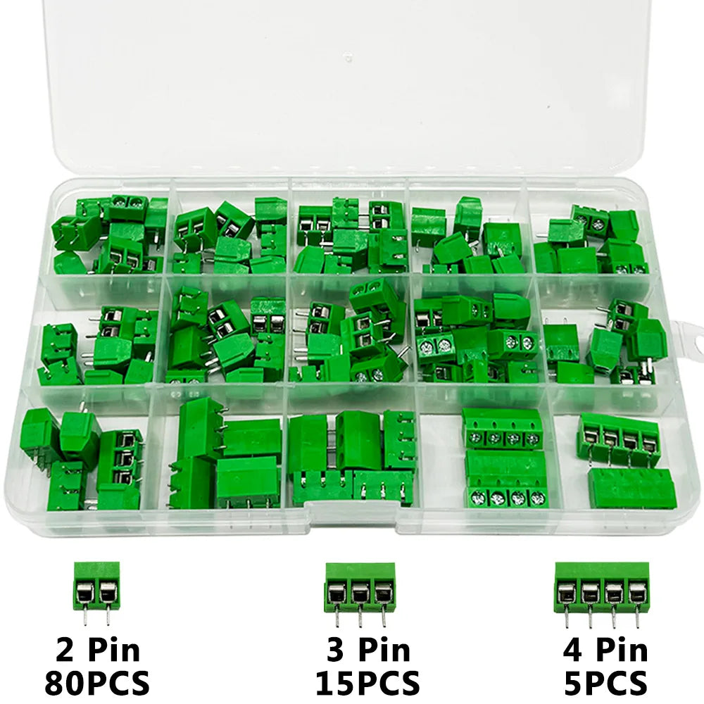 100PCS KF301 PCB Terminal Block Kit – 2P 3P 4P 5.08mm Plug-In PCB Terminal Block Kit Axl