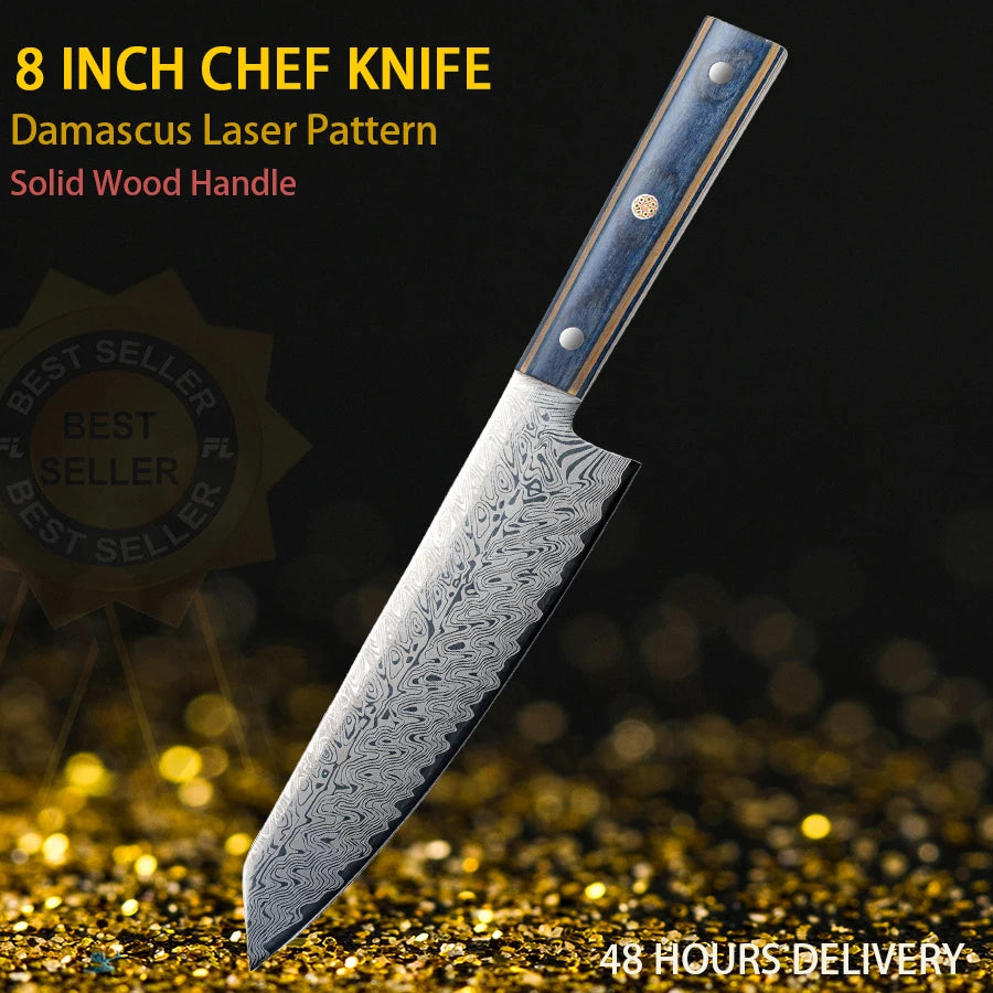 Damascus Santoku Chef Knife 8" – Sharp Pakka Wood Handle Santoku Chef Knife Axl KNIFE