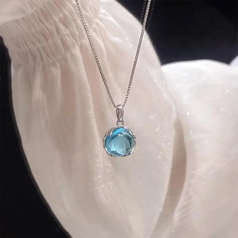 Round Chalcedony Pendant Necklace – Short Clavicle Chain Pendant Necklace Axl