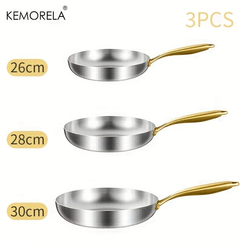 KEMORELA 3-Piece Non-Stick Stainless Steel Frying Pan Set Frying Pan Set Axl 3PCS-C