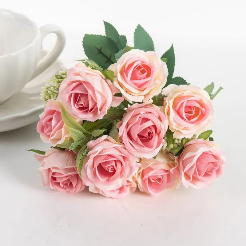 Silk Rose Artificial Flowers Bouquet – Wedding & Home Decor Artificial Silk Flowers Axl (Pink) 1 pc