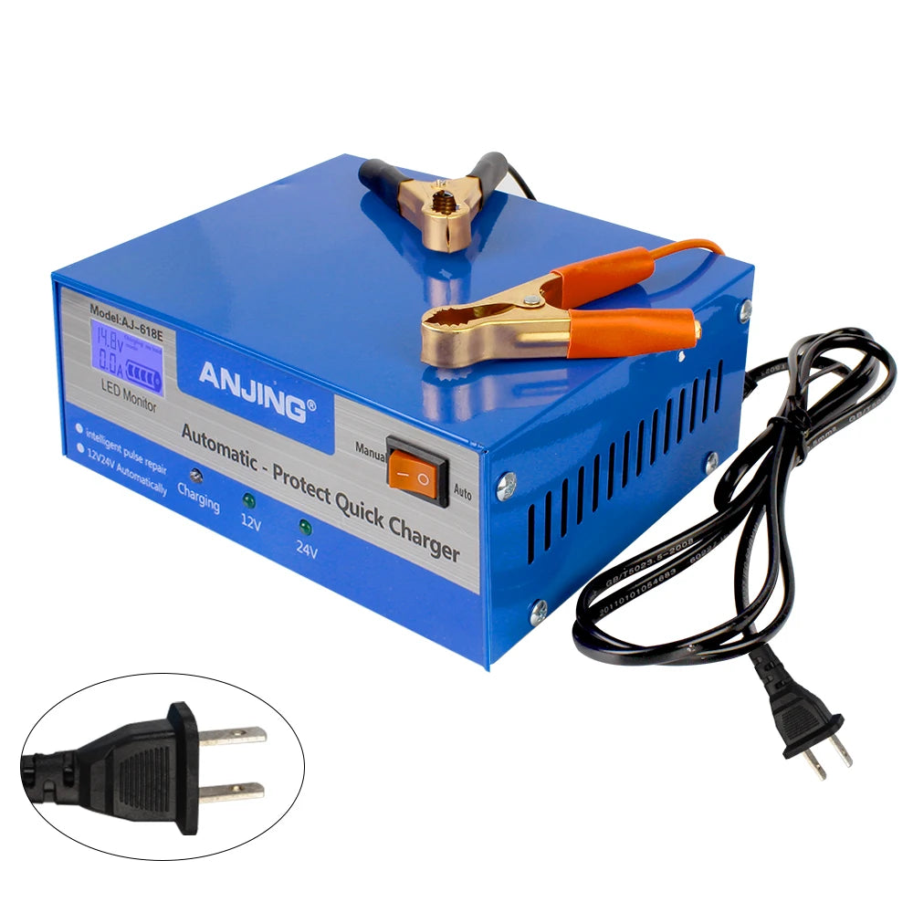 Automatic Pulse Battery Charger 12V 24V 200AH Lead Acid Smart Car Battery Charger Axl US Plug