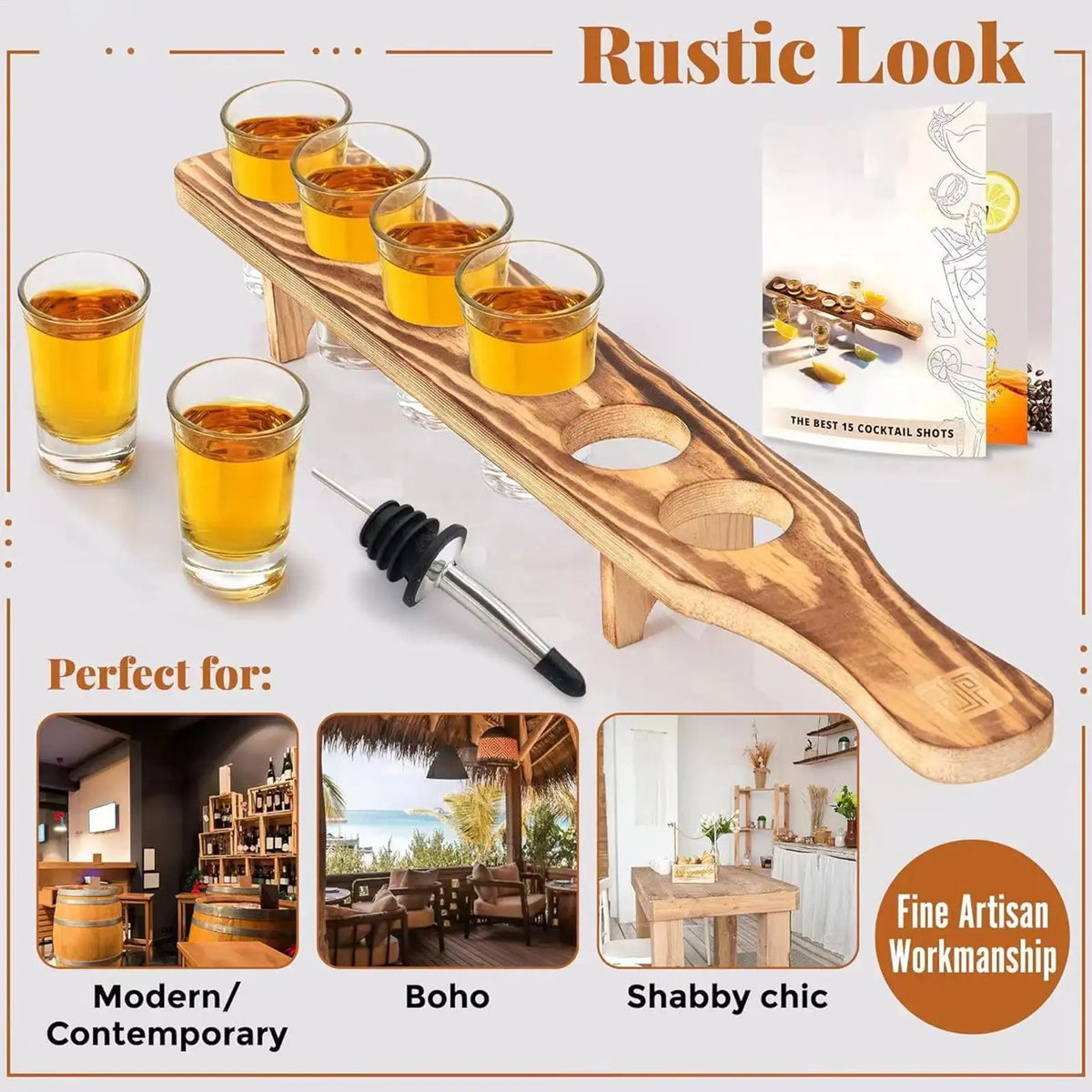 Wooden Shot Glass Serving Tray – 6-Hole Holder for Bar & Party Bar Serving Tray Axl