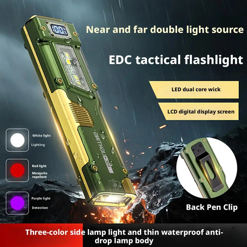 Rechargeable EDC Flat Flashlight 400-1200 Lumen Digital Display LED Tactical Flashlight Axl