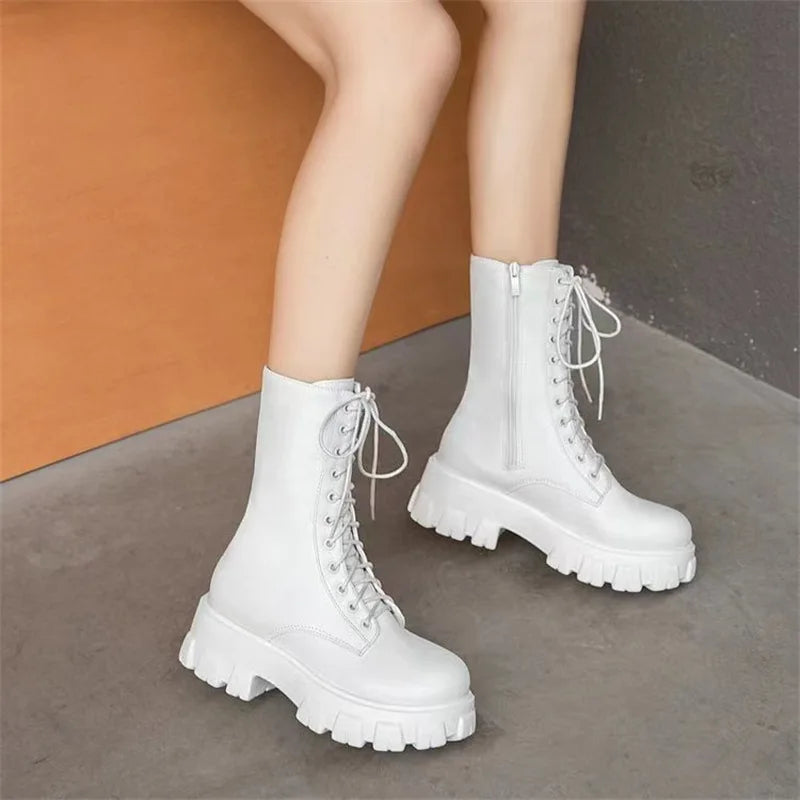 British High-Top Women's Ankle Boots | Thick Sole Street Style Women's Ankle Boots Axl
