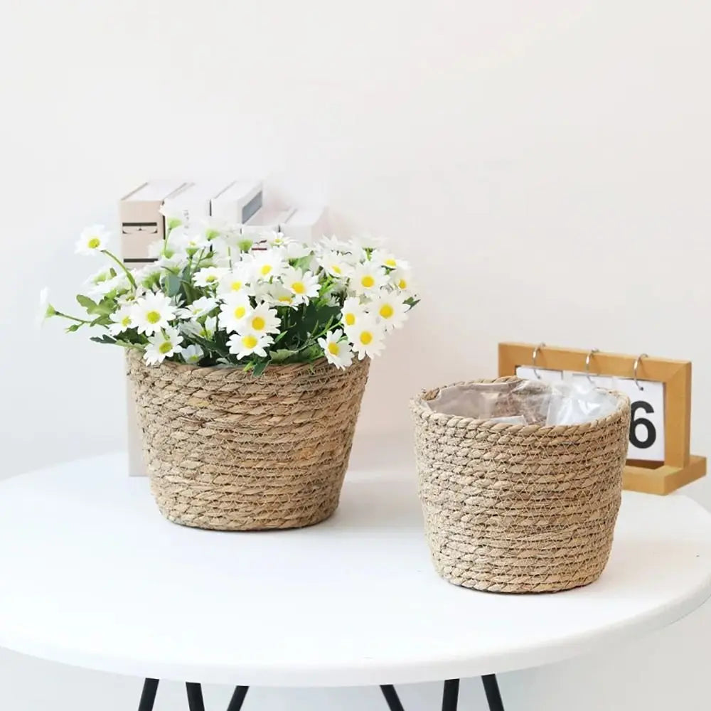 Woven Grass Planter Basket | Natural Straw Flower Pot Cover Woven Planter Basket Axl
