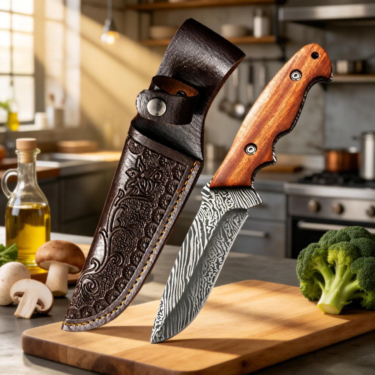 Damascus Steel Kitchen Knife – Sharp Stainless Blade, 10.5cm Kitchen Knife Axl