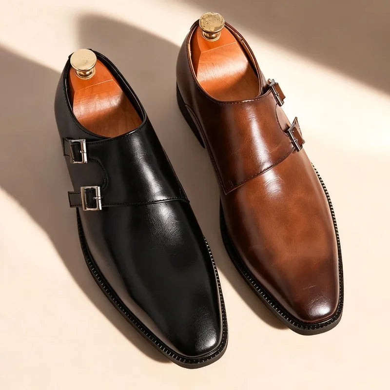 Men's Retro Oxford Dress Shoes – Pointed Toe Buckle Strap Men's Oxford Shoes Axl
