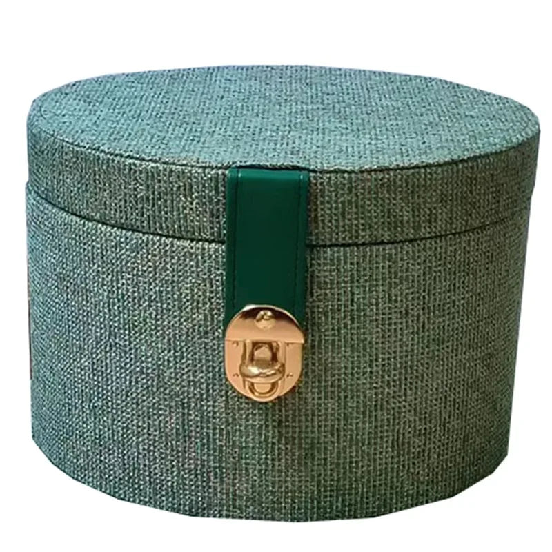 Round Leather Storage Box – Luxury Closet Organizer Bin Leather Storage Box Axl Green 31X19CM