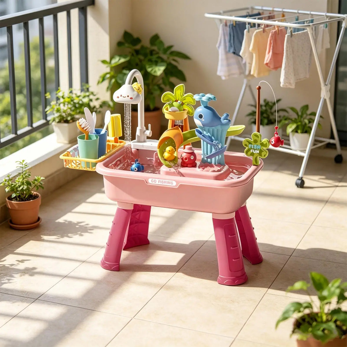 Kids Water Activity Table with Running Water & 43 Accessories Kids Water Play Table Axl
