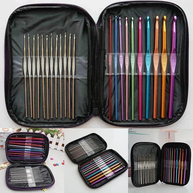 22-Piece Crochet Latch Hook & Knitting Needle Set with Case Crochet Needle Set Axl