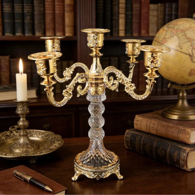 Vintage Zinc Alloy Candlestick Holder – Wedding & Home Decor Decorative Candle Holder Axl Golden 5 Heads