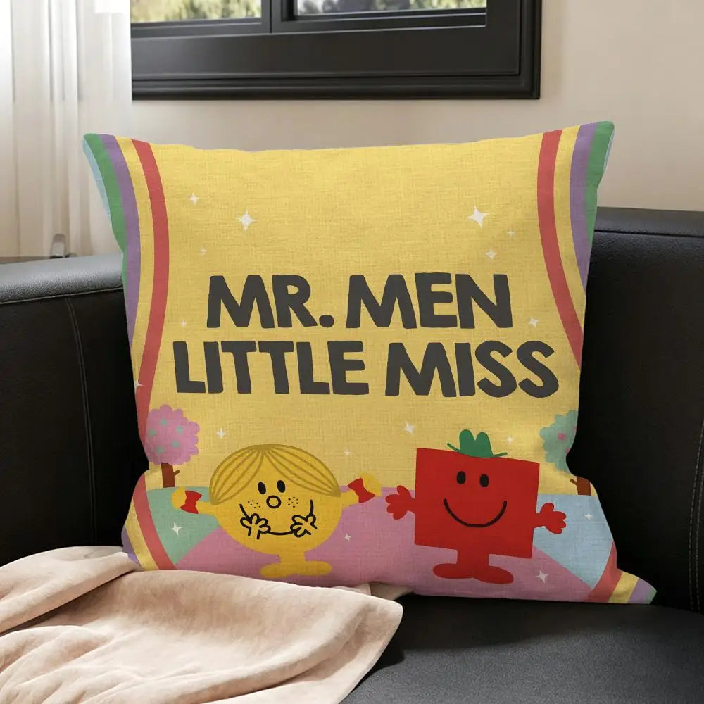 Mr. Men Little Miss Linen Cushion Cover – Sofa & Bedroom Decor Decorative Cushion Cover Axl