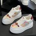 Women's Crystal Chunky Platform Sneakers – Thick Sole Lace-Up Platform Sneakers Axl red 39