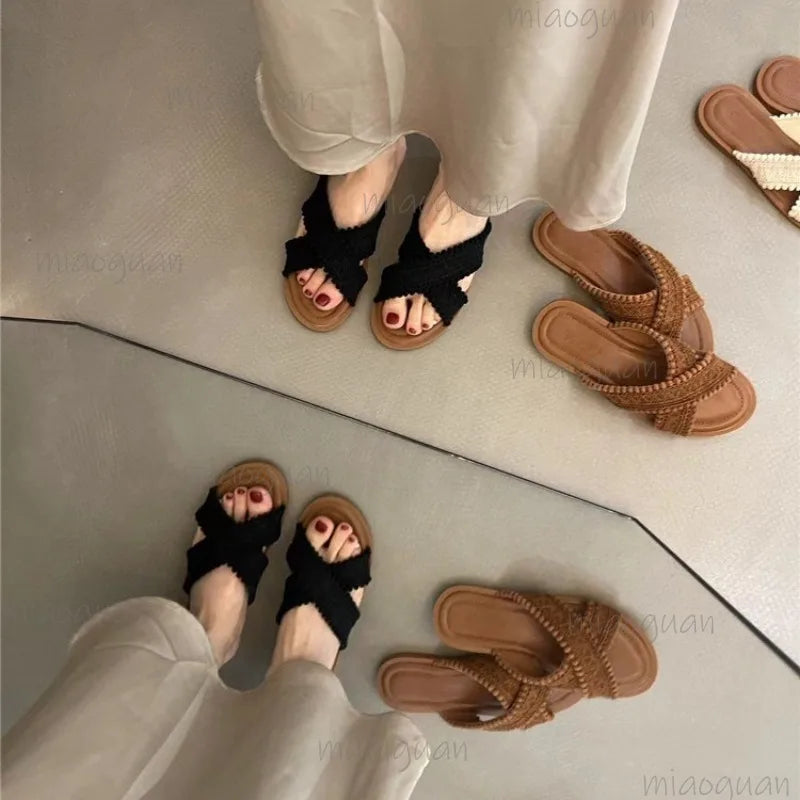 Women's Lace Cross-Strap Wedge Slides – Summer Sandals Wedge Slide Sandals Axl