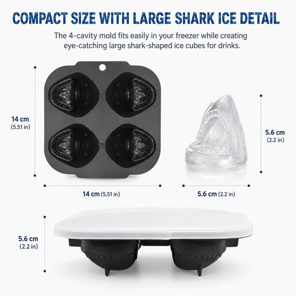 3D Shark Silicone Ice Cube Mold – Large Slow-Melt Ice Maker Ice Cube Mold Axl
