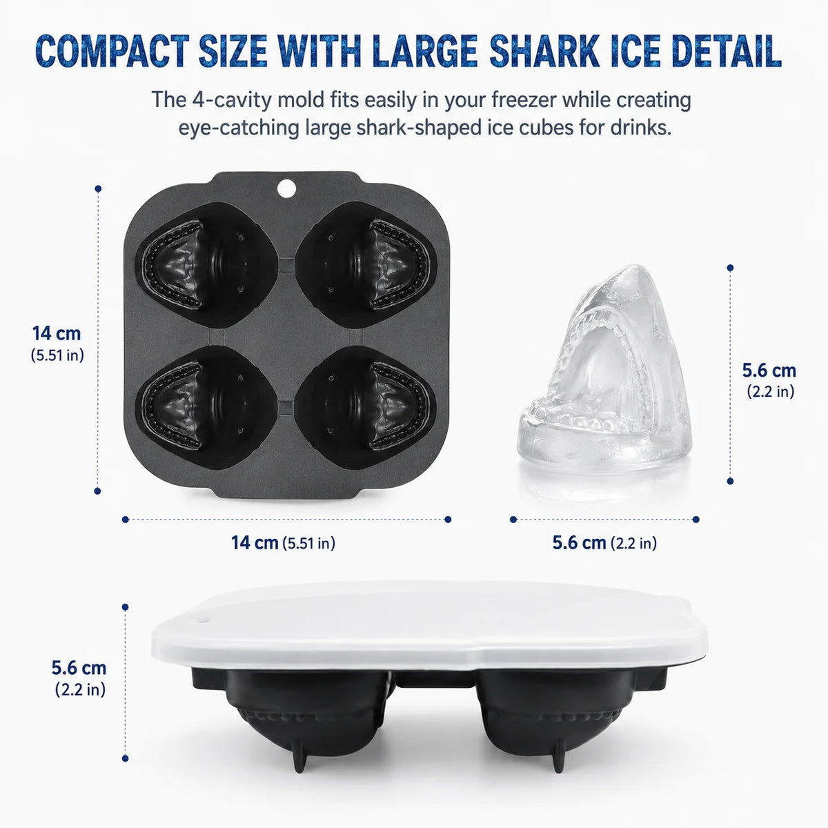 3D Shark Silicone Ice Cube Mold – Large Slow-Melt Ice Maker Ice Cube Mold Axl