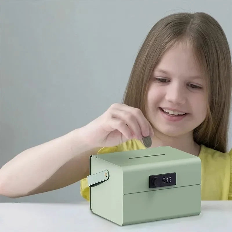 Metal Piggy Bank Password Lock Safe – Kids Money Saving Box Metal Money Box Axl