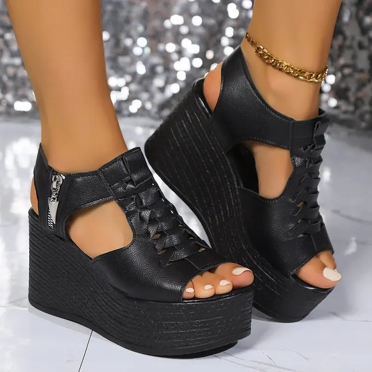 HAJINK Women's Roman Wedge Sandals – Casual Beach Party Women's Wedge Sandals Axl Black 37 CN